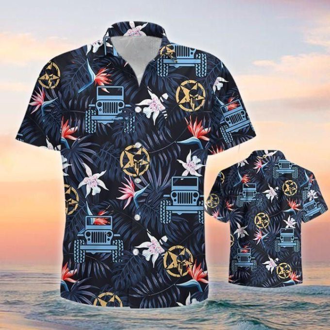 Jp Car Star Navy Black Tropical Aloha Hawaiian Shirts 1
