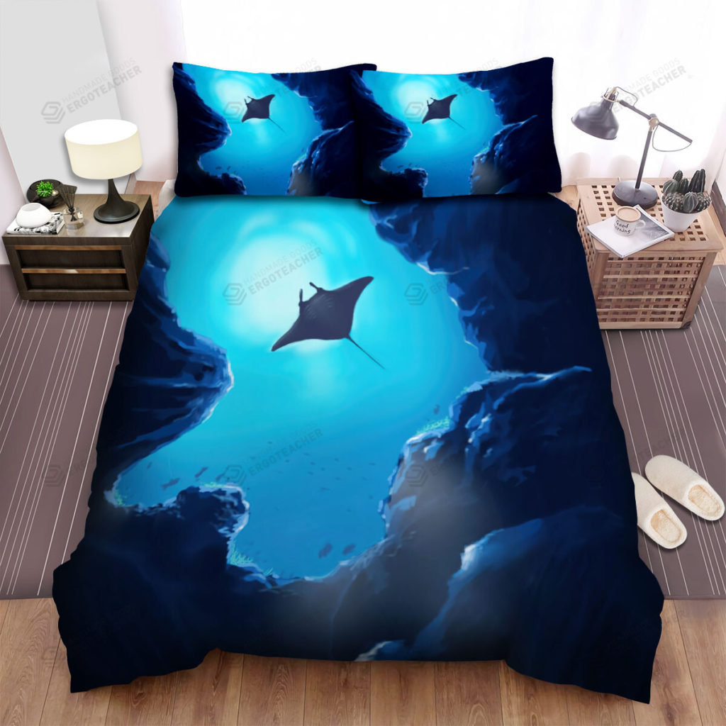 The Wild Animal - The Ray Fish Swimming Over The Ocean Cliff Art Bed Sheets Spread Duvet Cover Bedding Sets 6