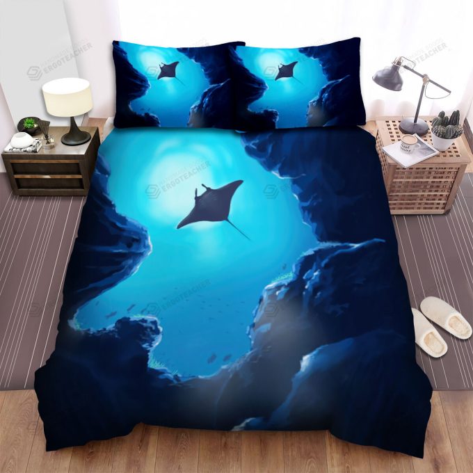 The Wild Animal - The Ray Fish Swimming Over The Ocean Cliff Art Bed Sheets Spread Duvet Cover Bedding Sets 1