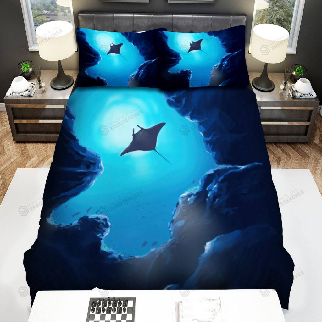 The Wild Animal - The Ray Fish Swimming Over The Ocean Cliff Art Bed Sheets Spread Duvet Cover Bedding Sets 8