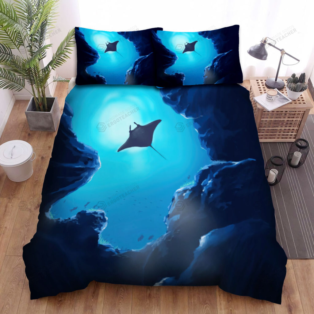 The Wild Animal - The Ray Fish Swimming Over The Ocean Cliff Art Bed Sheets Spread Duvet Cover Bedding Sets 10