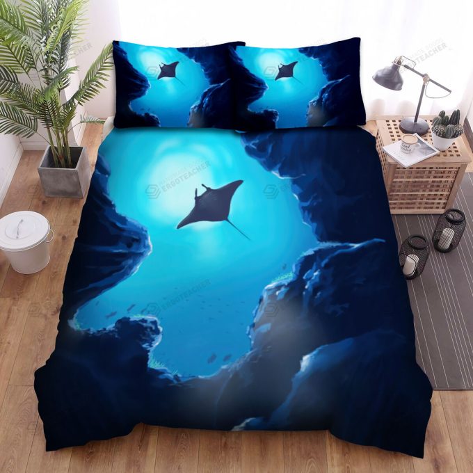 The Wild Animal - The Ray Fish Swimming Over The Ocean Cliff Art Bed Sheets Spread Duvet Cover Bedding Sets 3