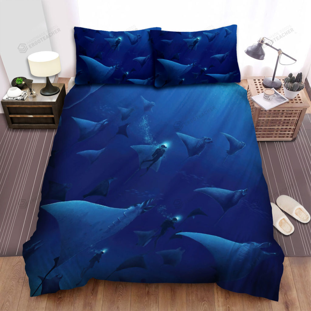 The Wild Animal - The Divers Swimming Beside The Ray Fish Bed Sheets Spread Duvet Cover Bedding Sets 6