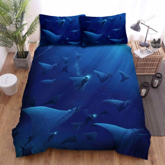 The Wild Animal - The Divers Swimming Beside The Ray Fish Bed Sheets Spread Duvet Cover Bedding Sets 3