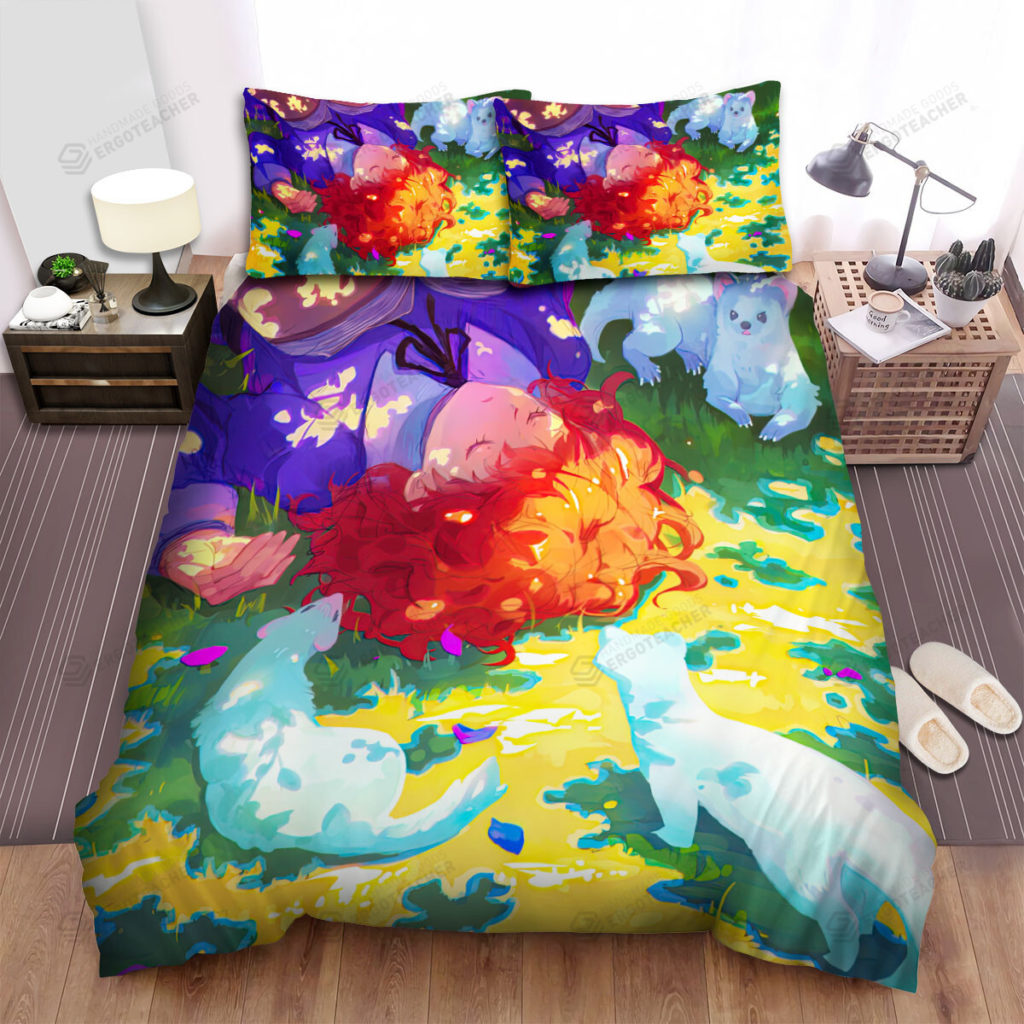 The Wildlife - Sleeping Girl And The White Ferret Bed Sheets Spread Duvet Cover Bedding Sets 6