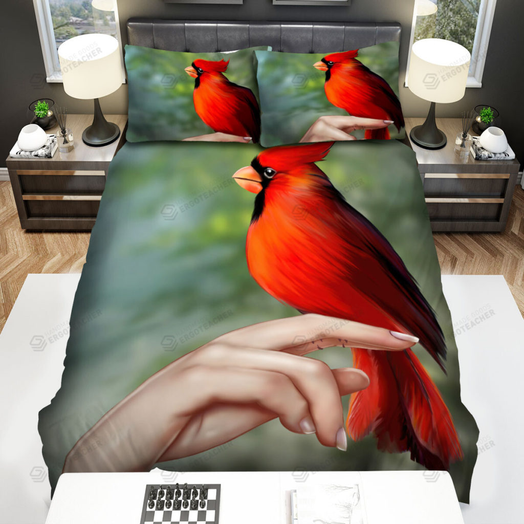 The Wildlife - The Red Cardinal Standing On My Fingers Bed Sheets Spread Duvet Cover Bedding Sets 10