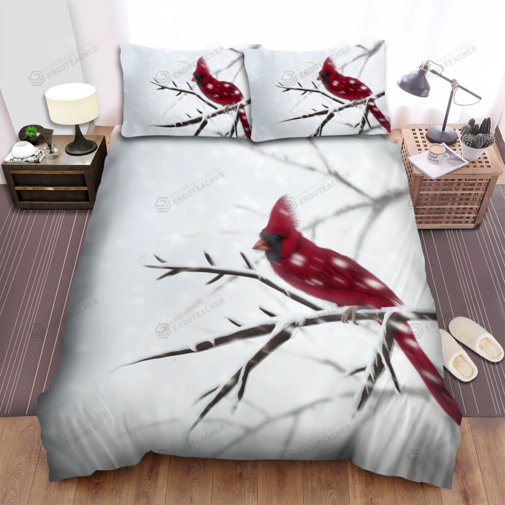 The Wildlife - The Red Cardinal In The Blizzard Art Bed Sheets Spread Duvet Cover Bedding Sets 6