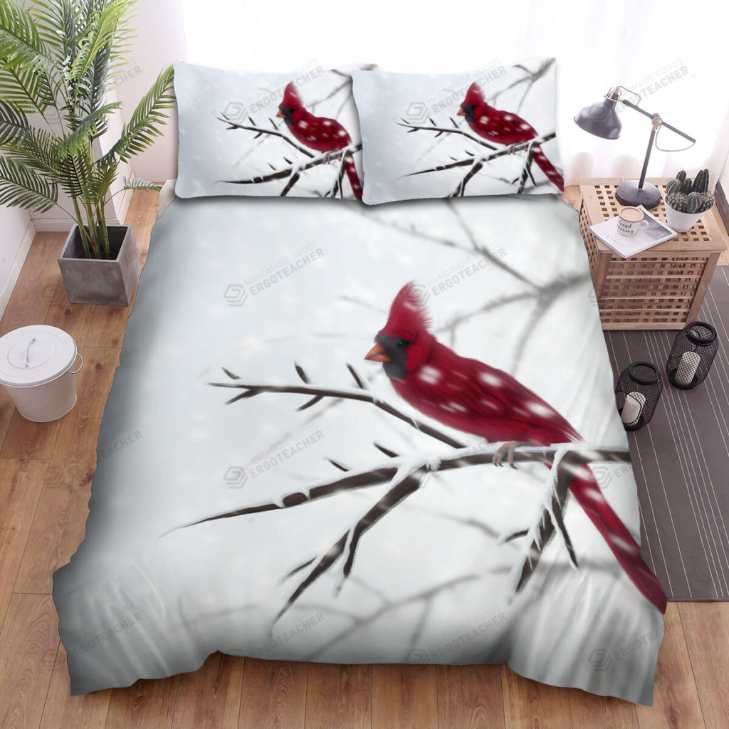 The Wildlife - The Red Cardinal In The Blizzard Art Bed Sheets Spread Duvet Cover Bedding Sets 8