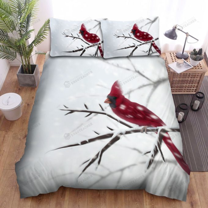 The Wildlife - The Red Cardinal In The Blizzard Art Bed Sheets Spread Duvet Cover Bedding Sets 2