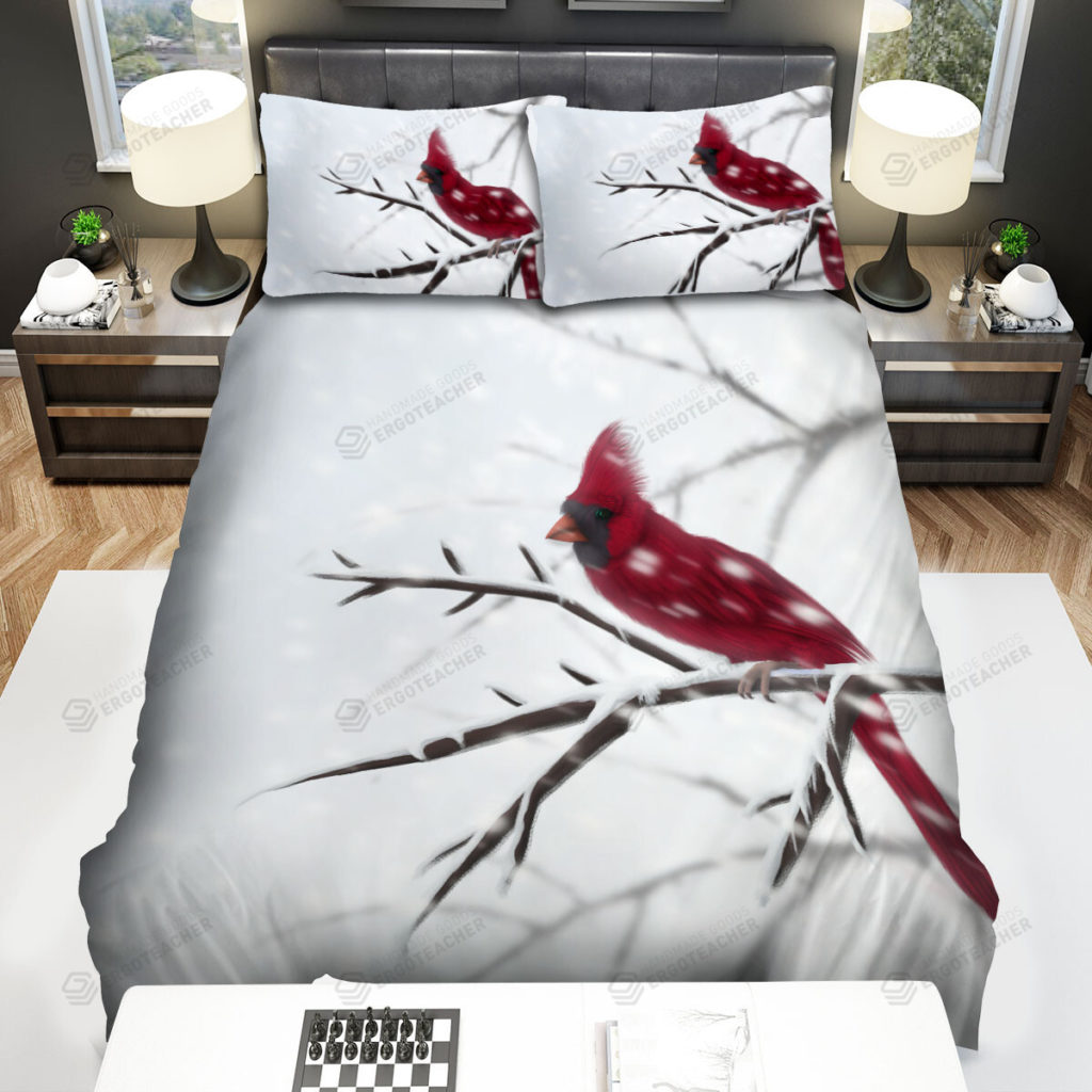 The Wildlife - The Red Cardinal In The Blizzard Art Bed Sheets Spread Duvet Cover Bedding Sets 10