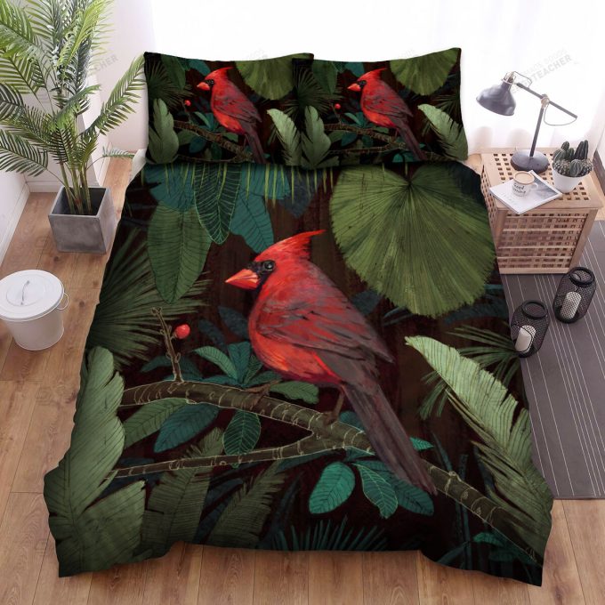 The Wildlife - The Red Cardinal In The Bush Art Bed Sheets Spread Duvet Cover Bedding Sets 2