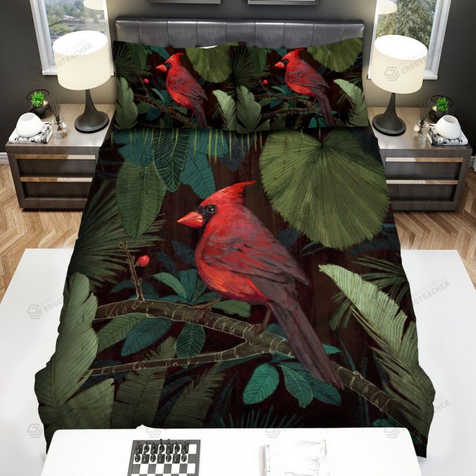 The Wildlife - The Red Cardinal In The Bush Art Bed Sheets Spread Duvet Cover Bedding Sets 3