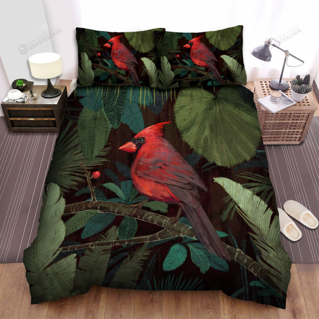 The Wildlife - The Red Cardinal In The Bush Art Bed Sheets Spread Duvet Cover Bedding Sets 6