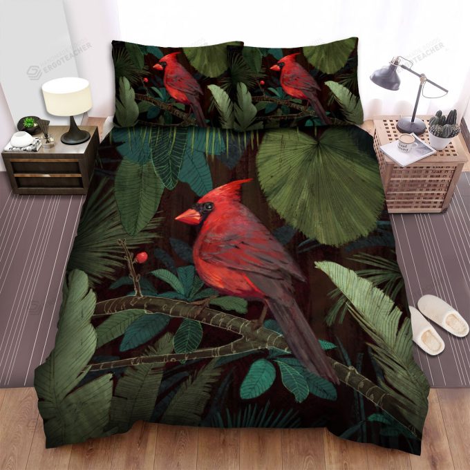 The Wildlife - The Red Cardinal In The Bush Art Bed Sheets Spread Duvet Cover Bedding Sets 1