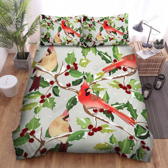 The Wildlife - The Red Cardinal Under Snow Bed Sheets Spread Duvet Cover Bedding Sets 3