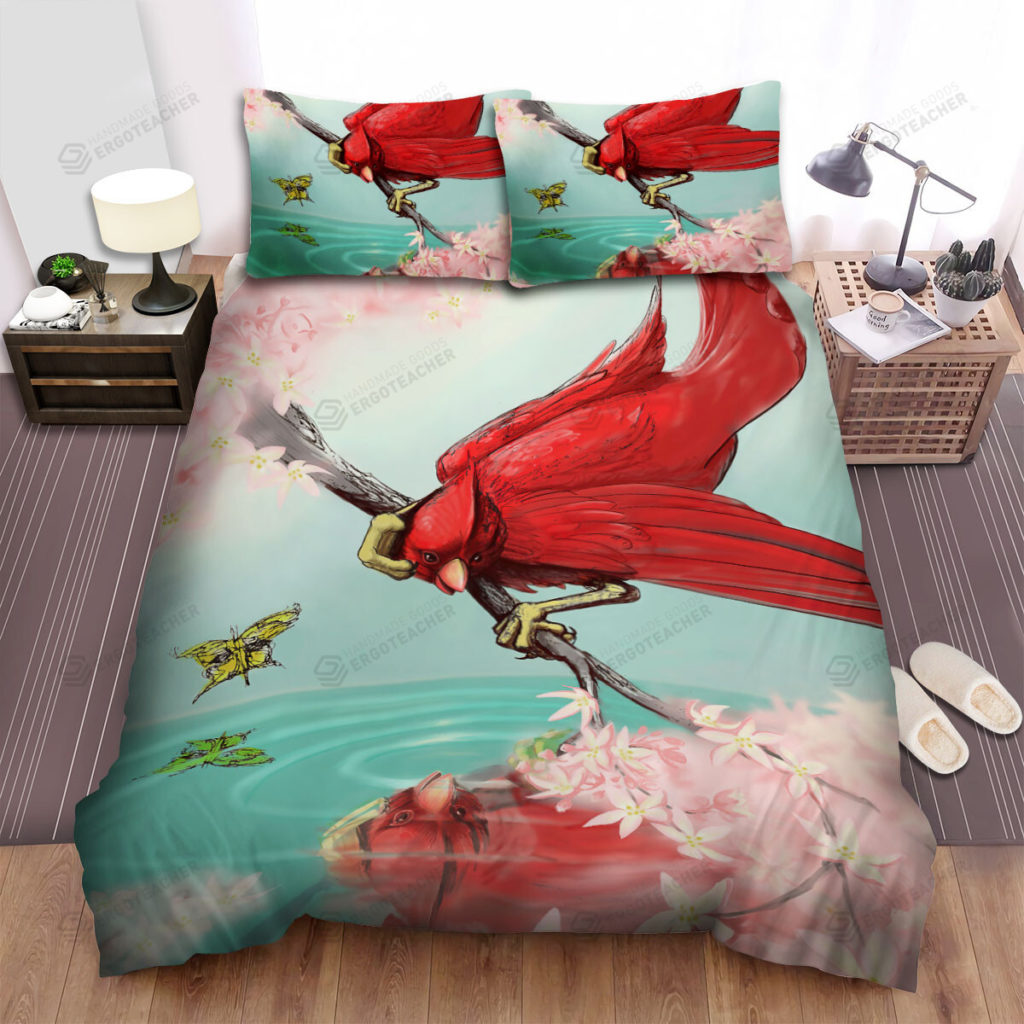 The Wildlife - The Cardinal Looking At The Water Bed Sheets Spread Duvet Cover Bedding Sets 6