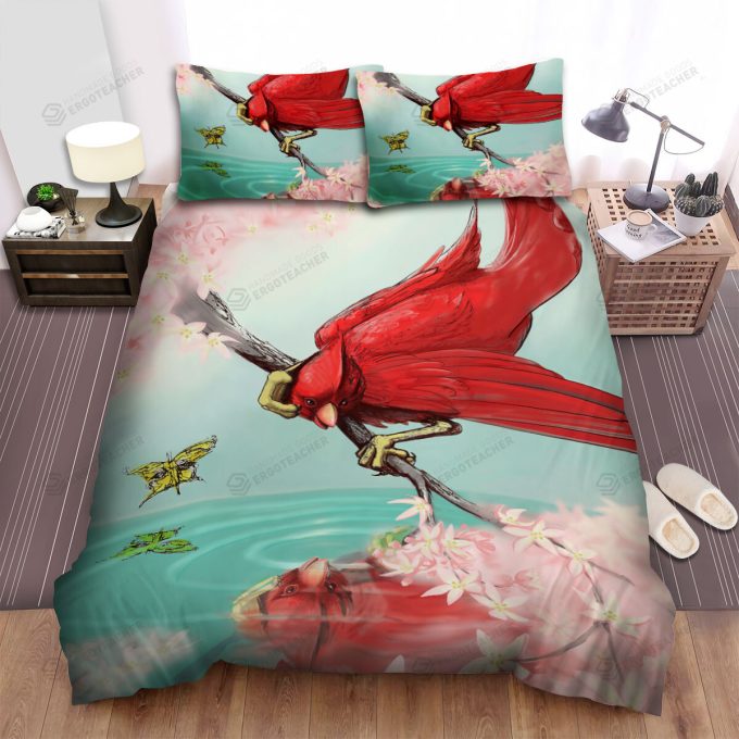 The Wildlife - The Cardinal Looking At The Water Bed Sheets Spread Duvet Cover Bedding Sets 1