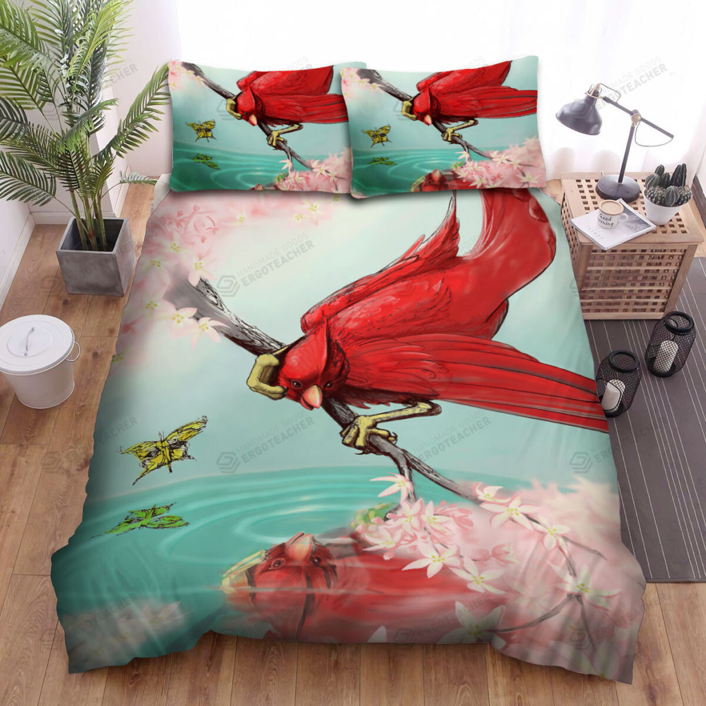 The Wildlife - The Cardinal Looking At The Water Bed Sheets Spread Duvet Cover Bedding Sets 8