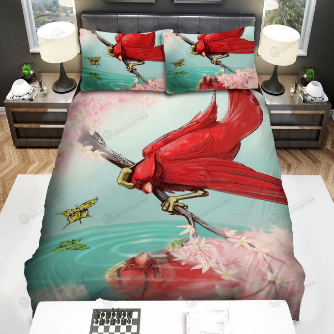 The Wildlife - The Cardinal Looking At The Water Bed Sheets Spread Duvet Cover Bedding Sets 3