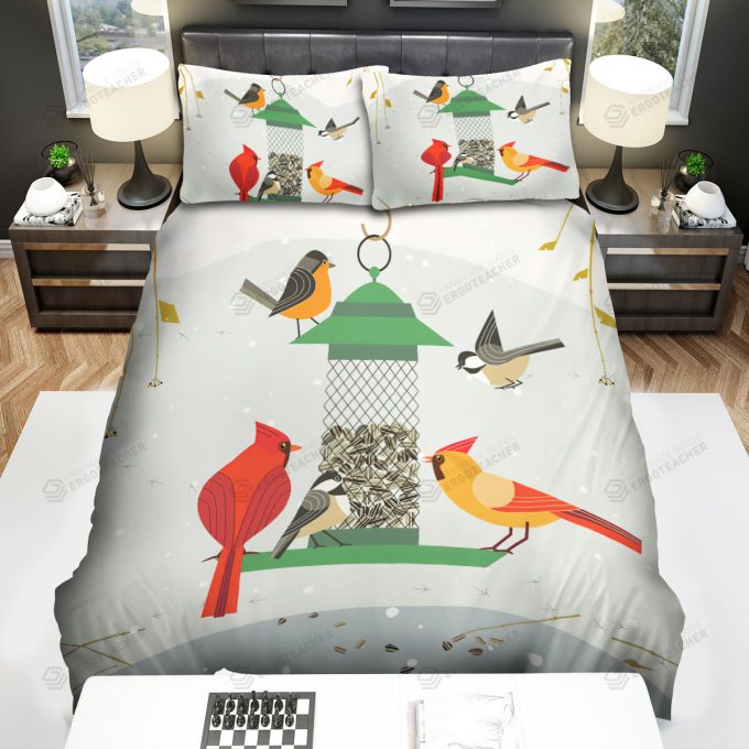 The Wildlife - The Red Cardinal Coming To The Meal Bed Sheets Spread Duvet Cover Bedding Sets 3