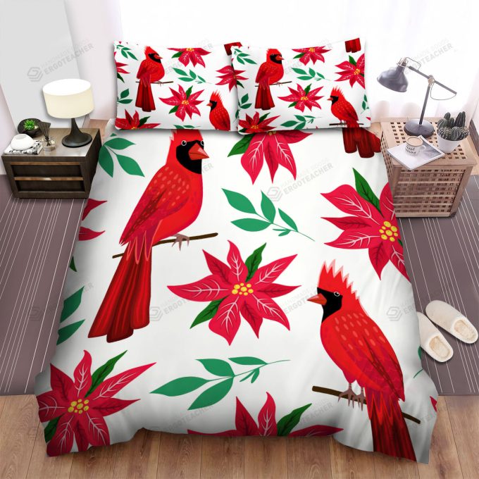 The Wildlife - The Red Cardinal And Red Flowers Bed Sheets Spread Duvet Cover Bedding Sets 1