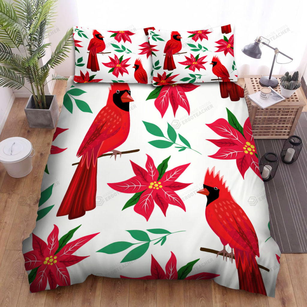 The Wildlife - The Red Cardinal And Red Flowers Bed Sheets Spread Duvet Cover Bedding Sets 8