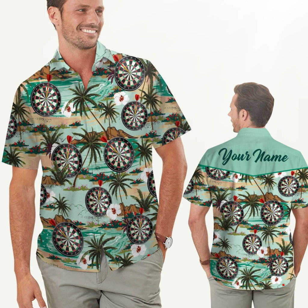 Custom Name Green Tropical Darts Hawaiian Aloha Shirts 4