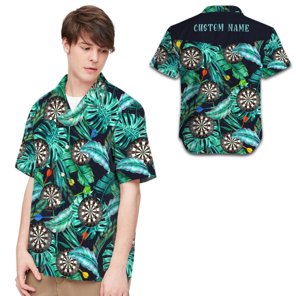 Custom Name Awesome Green Black Tropical Darts Hawaiian Aloha Shirts 4