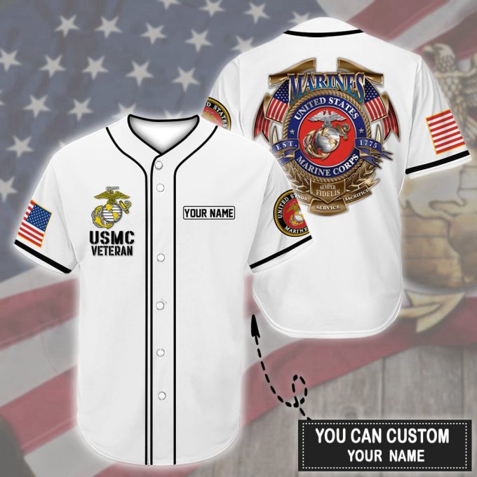 Personalized Custom Name Us Marine Veteran Baseball Tee Jersey Shirt 1