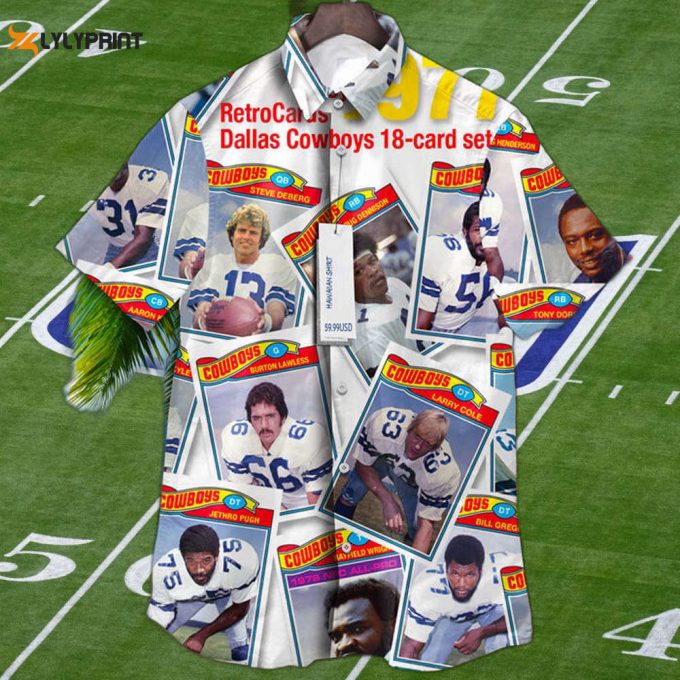 Dallas Cowboys 1977 Retrocards Set Vintage Aloha Hawaiian Shirt 1