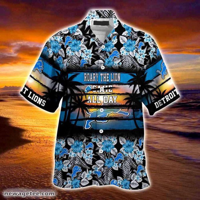 Detroit Lions Nfl Summer Beach Hawaiian Shirt Hibiscus Pattern For Sports Fan 3