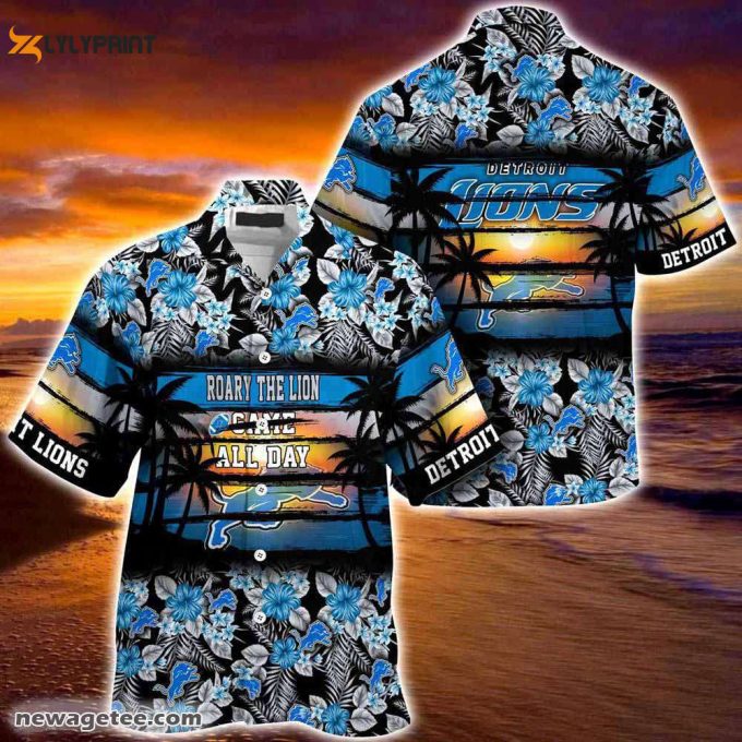 Detroit Lions Nfl Summer Beach Hawaiian Shirt Hibiscus Pattern For Sports Fan 1