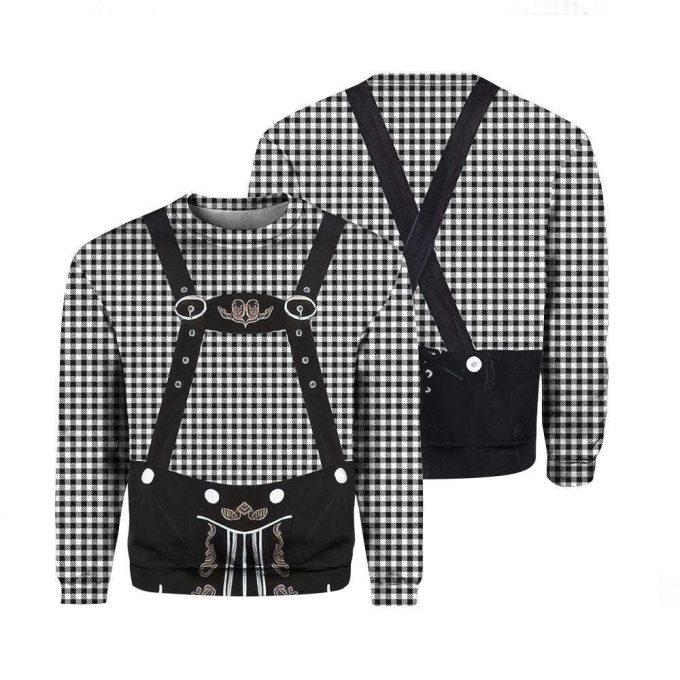 Lederhosen Costumes Oktoberfest Black White Checkered Crewneck Sweatshirt For Men &Amp; Women 2