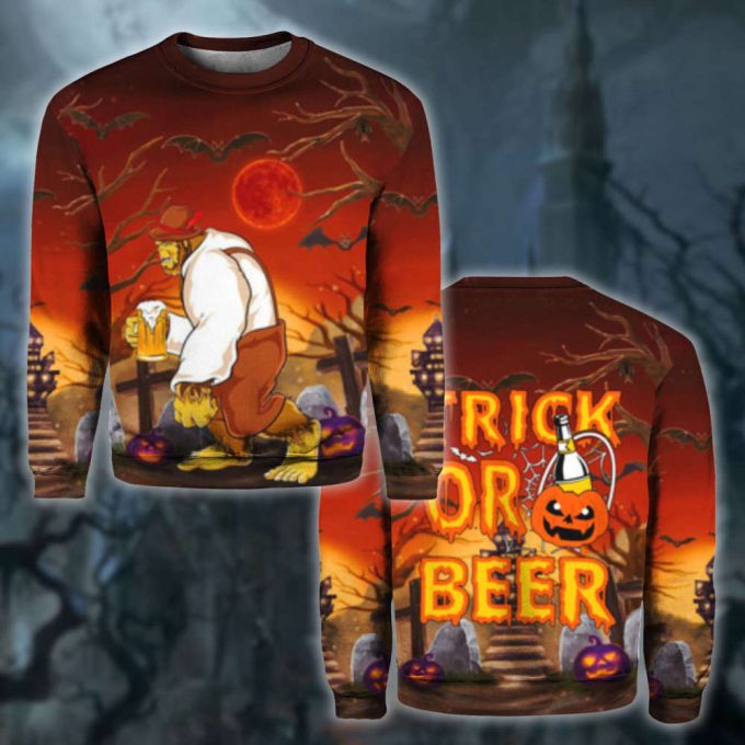 Oktoberfest Bigfoot Trick Or Beer Halloween Crewneck Sweatshirt For Men &Amp; Women