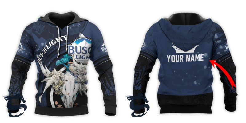 3D Hoodie Outfits: Personalized Busch Light Deer Skull With Mushrooms Hoodie