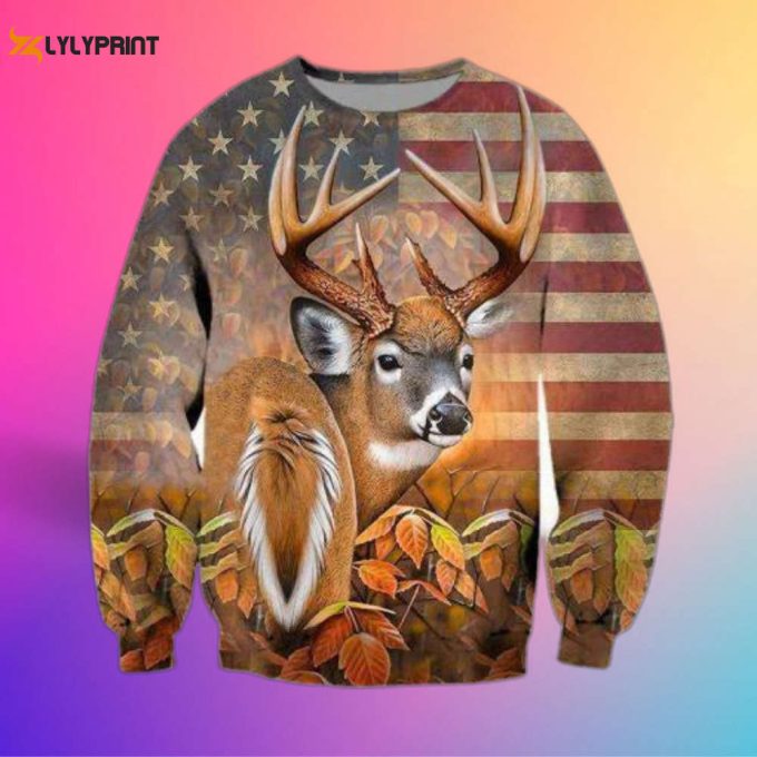 American Flag Deer Hunting Crewneck Sweatshirt For Men &Amp;Amp; Women Shirt 1