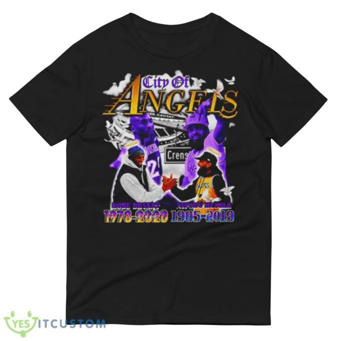 City Of Angels Kobe Bryant And Nipsey Hussle Design Black T Shirt 7