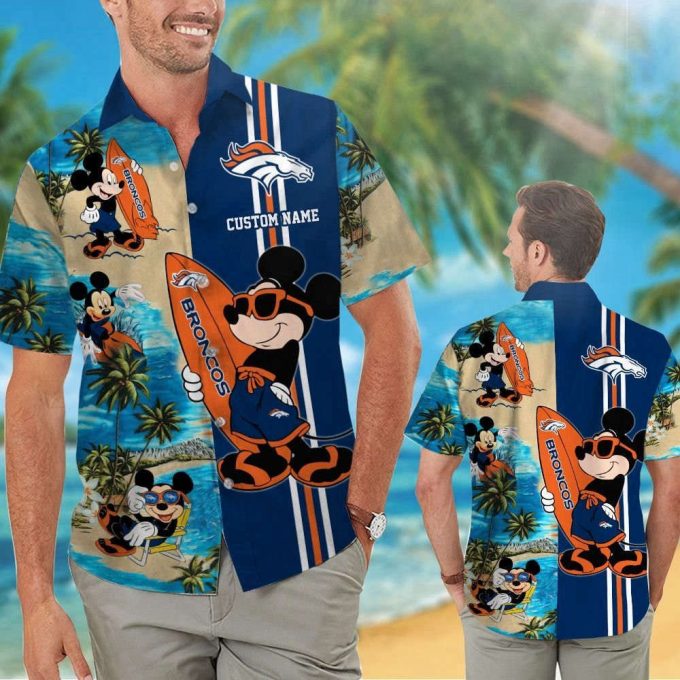 Denver Broncos Mickey Name Personalized Hawaiian Shirt Set 2