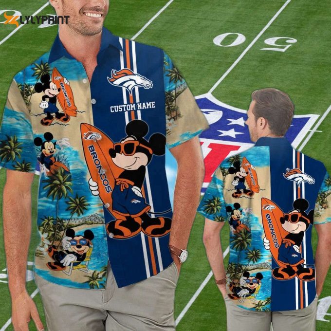 Denver Broncos Mickey Name Personalized Hawaiian Shirt Set 1