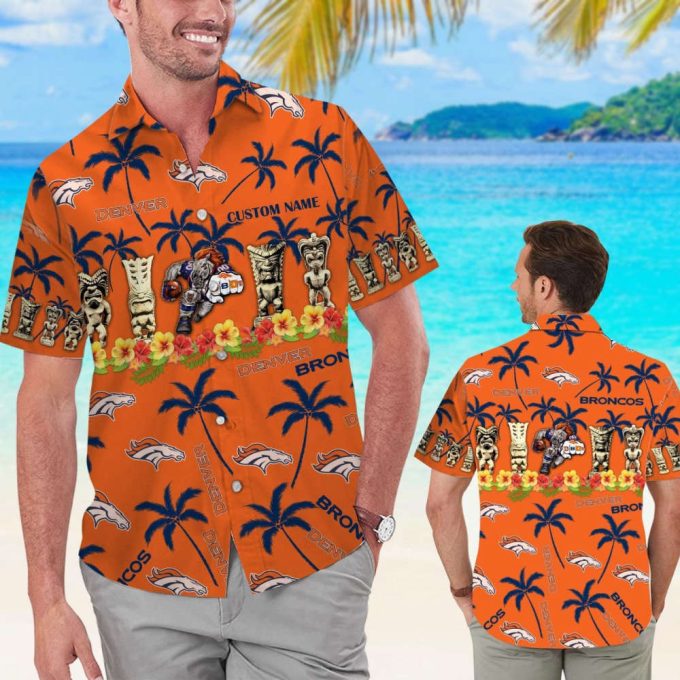 Denver Broncos Personalized Hawaiian Shirt Set - Short Sleeve Button Up For Men Women Kids 2