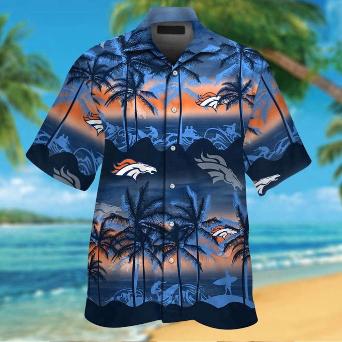 Denver Broncos Short Sleeve Button Up Tropical Aloha Hawaiian Shirt Set For Men Women Kids Mte017 2