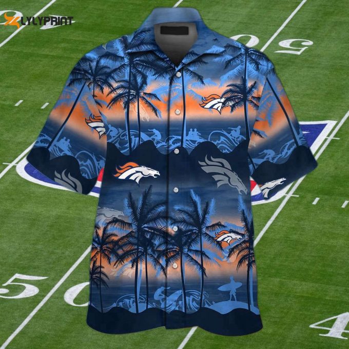 Denver Broncos Short Sleeve Button Up Tropical Aloha Hawaiian Shirt Set For Men Women Kids Mte017 1