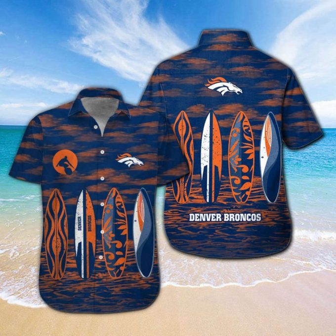 Denver Broncos Short Sleeve Button Up Tropical Aloha Hawaiian Shirt Set For Men Women Kids Mte027 2