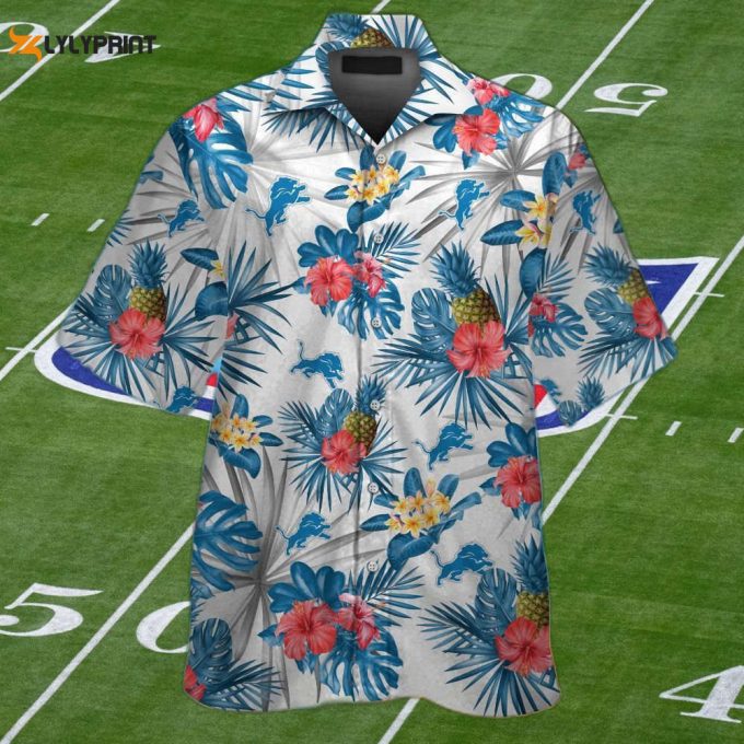 Detroit Lions Hawaiian Shirt Set: Short Sleeve Button Up Tropical Aloha For Men &Amp;Amp; Women 1