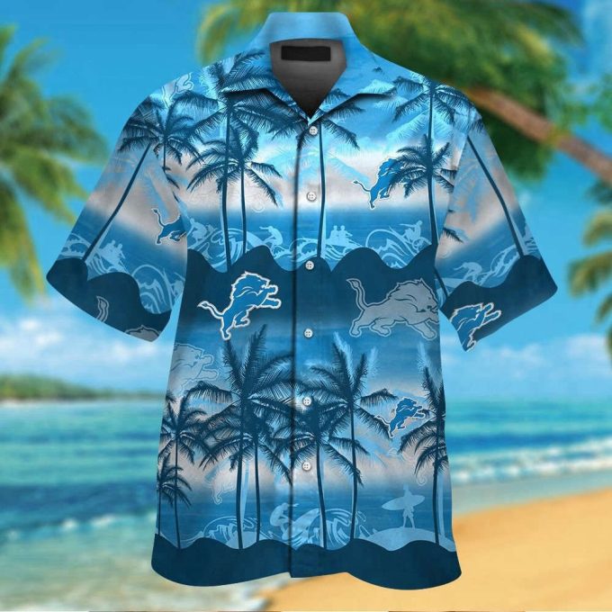 Detroit Lions Short Sleeve Button Up Tropical Aloha Hawaiian Shirt Set For Men Women 2
