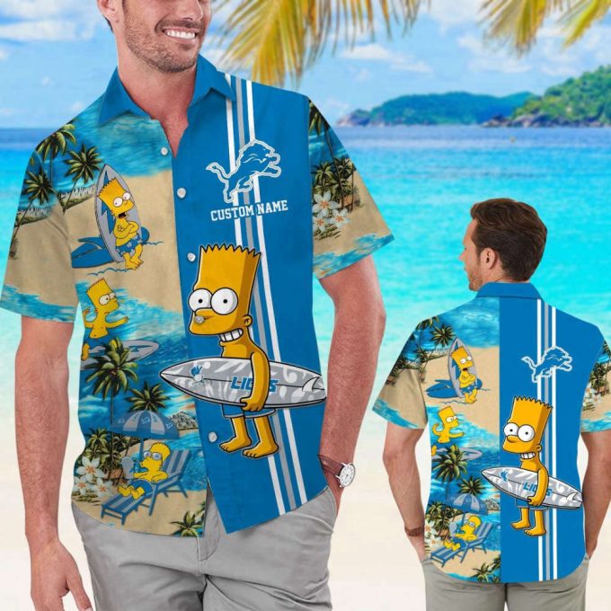 Detroit Lions Simpsons Name Personalized Hawaiian Shirt Set Short Sleeve Button-Up For Men Women &Amp; 2