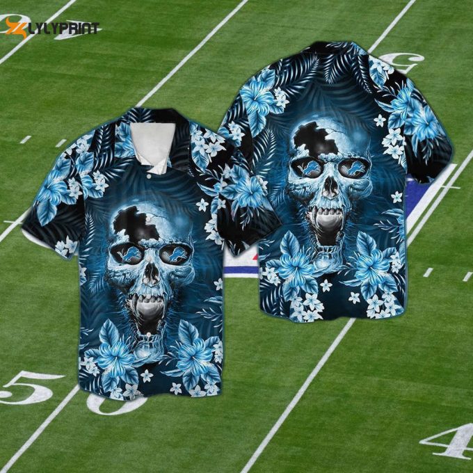 Detroit Lions Skull Hawaiian Shirt Set – Short Sleeve Button Up For Men Women Kids (Mte02) 1