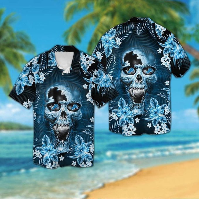 Detroit Lions Skull Hawaiian Shirt Set – Short Sleeve Button Up For Men Women Kids (Mte02) 2