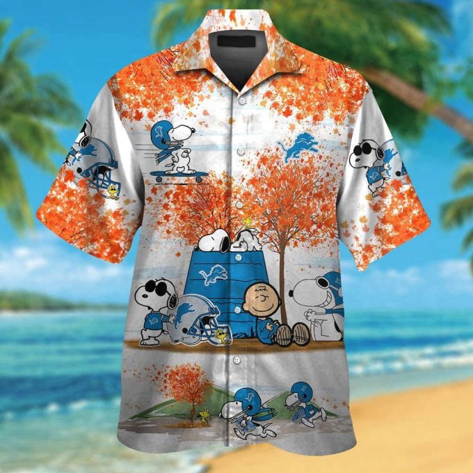Detroit Lions Snoopy Autumn Hawaiian Shirt Set - Short Sleeve Button Up For Men Women &Amp; 2
