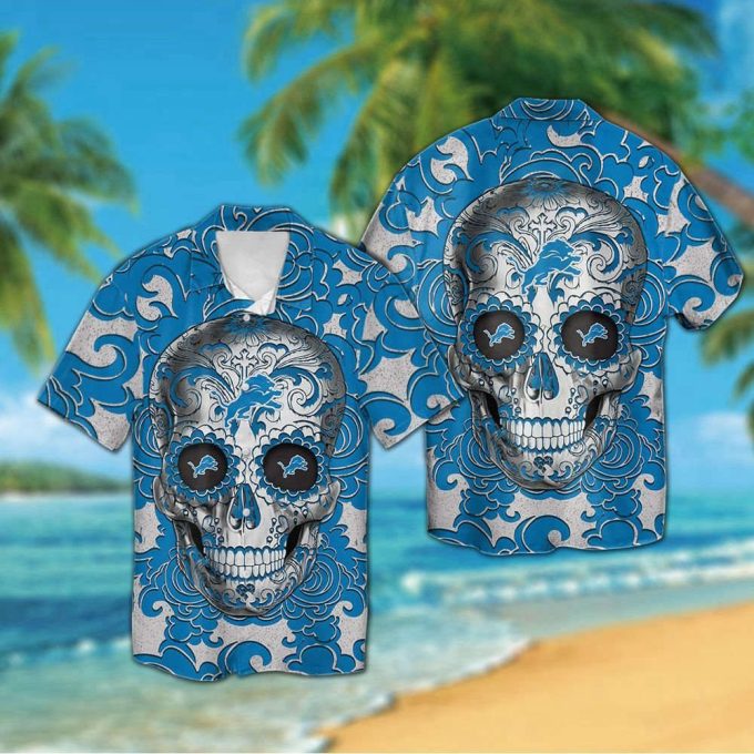 Detroit Lions Sugarskull Hawaiian Shirt Set - Short Sleeve Tropical Aloha For Men Women &Amp; Kids 2